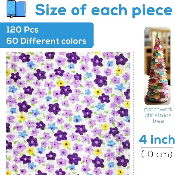 120 Pcs 4'' x 4'' Cotton Craft Fabric Squares, DIY Sewing Quilting Scrapbooking - Picture 2 of 7